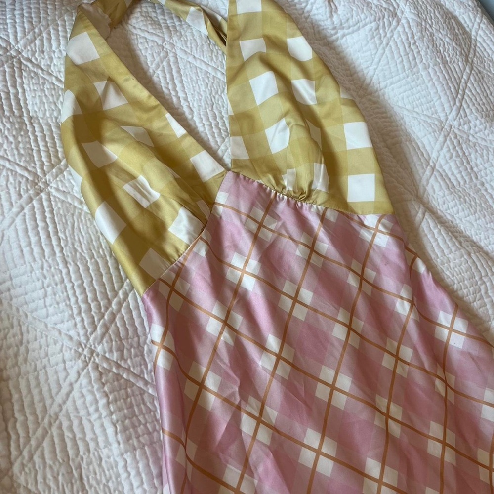 Picnic Plaid Satin Midi Dress Halter Y2K Slip AU 6 US XS - Picture 4 of 16